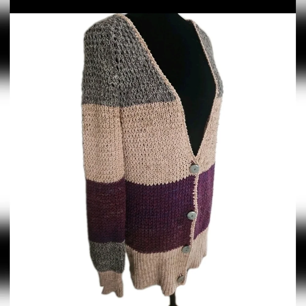 Free People Womens Color Blocked Lake Tahoe Knit Long Sleeve Cardigan M